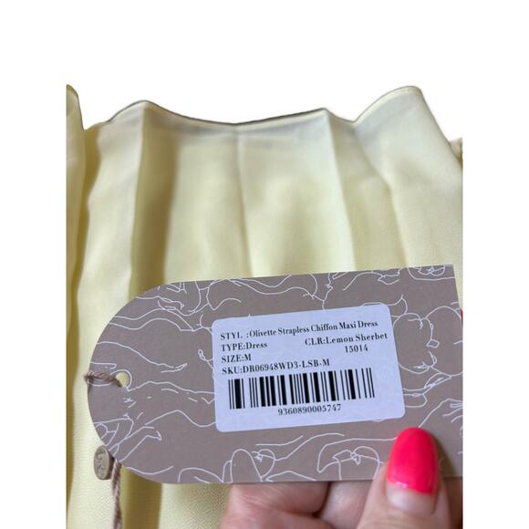NWT - Meshki Olivette Strapless Chiffon Maxi Dress in Lemon Sherbert- Size M - Picture 13 of 16